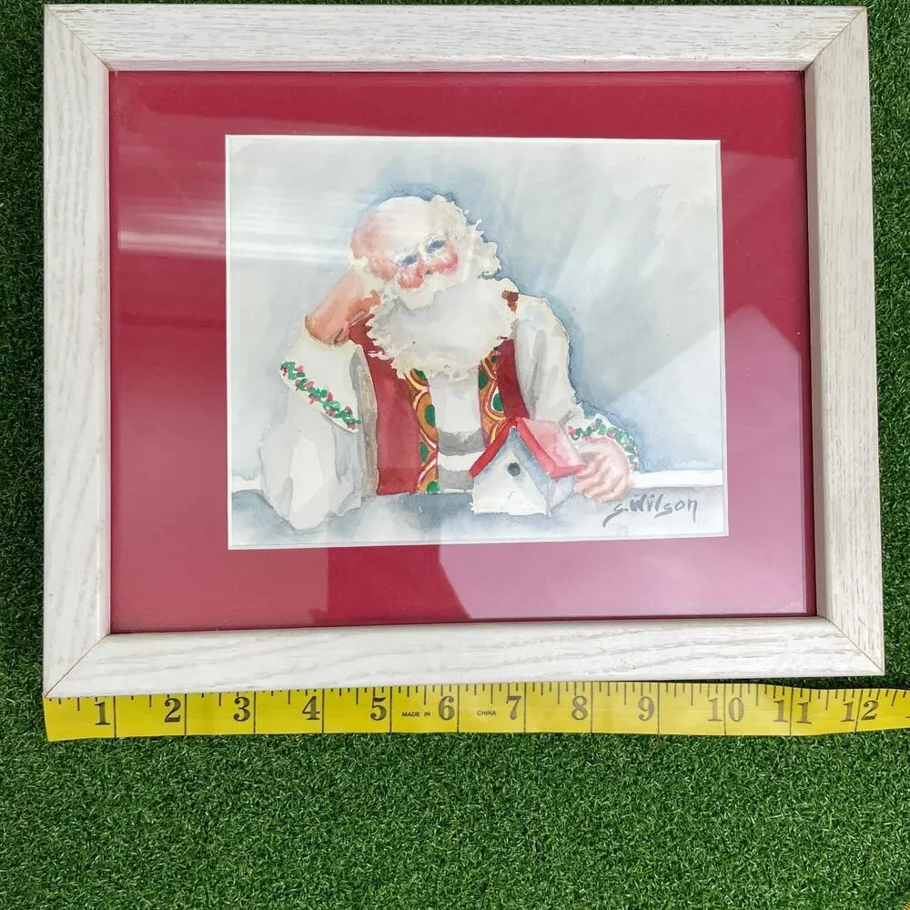Vintage Susie Wilson Santa Claus Framed Watercolor Painting